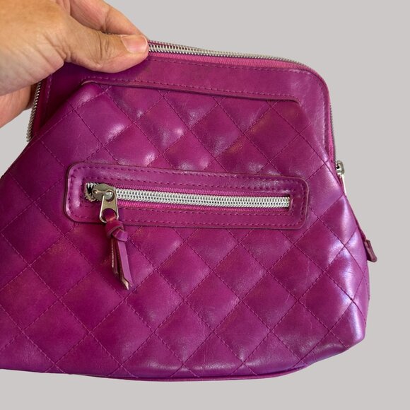 Y2K Britney Spears  Fuchsia Faux Leather Quilted Clutch Bag  With Silver Zipper - Picture 4 of 10